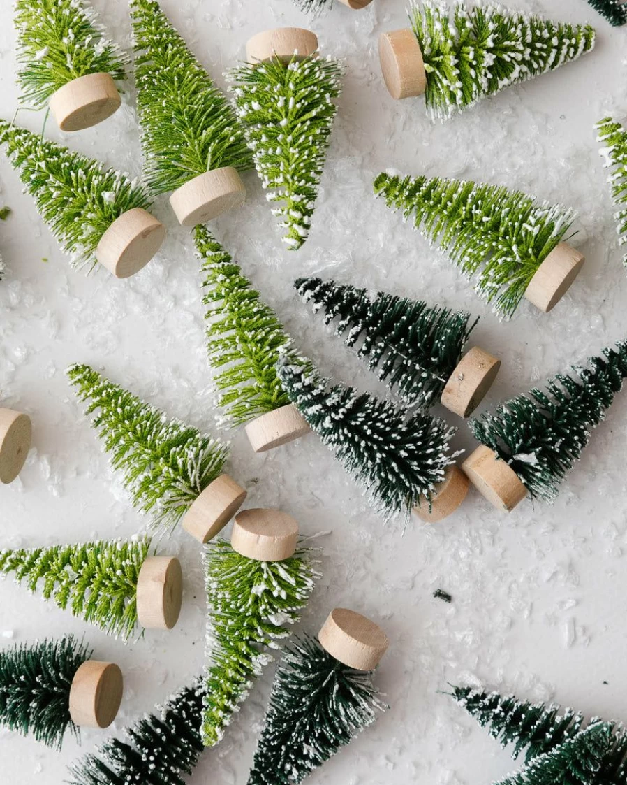 Mini Green Bottle Brush Trees Set - Pack of 24 for DIY Crafts and Holiday Decor