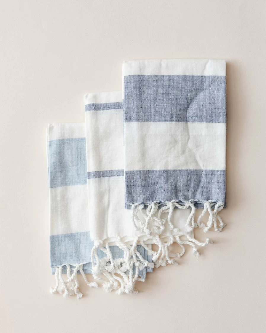 Coastal Striped Tea Towel Set - Bloomingville Style Kitchen Linens for Beach House Decor