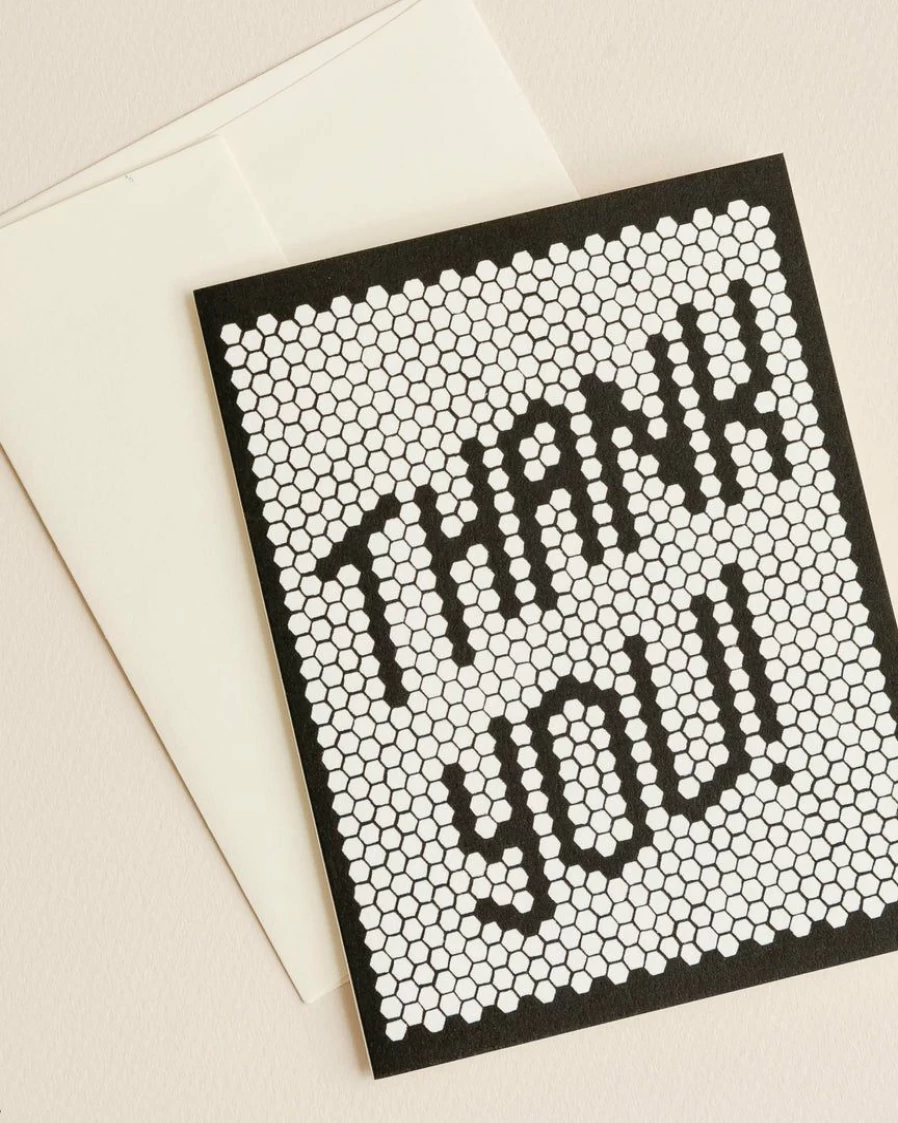 Vintage Style Pen and Pillar Thank You Card - Elegant Retro Tile Design Greeting Card