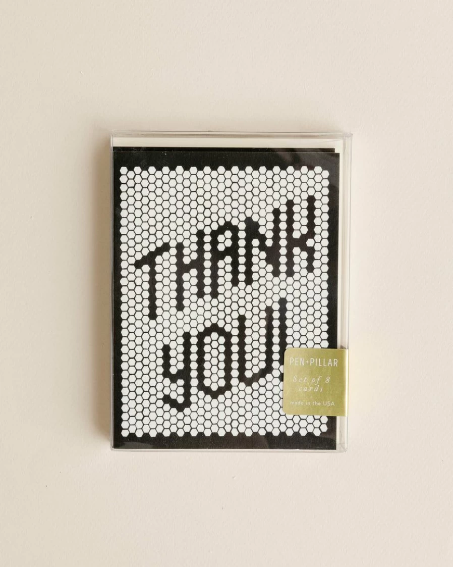 Vintage Style Pen and Pillar Thank You Card - Elegant Retro Tile Design Greeting Card