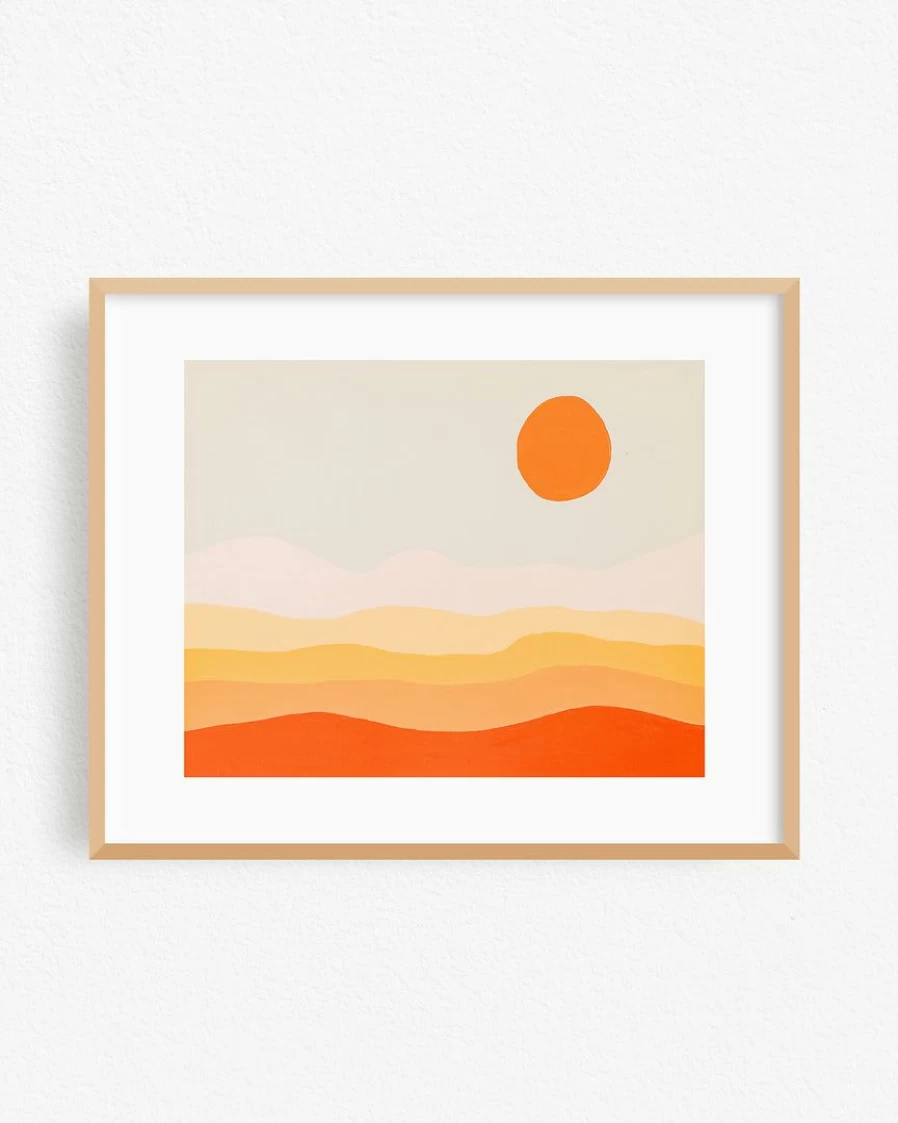 "Vintage Sunset Wall Art Print - Lone Fox Retro Landscape Poster for Home Decor"