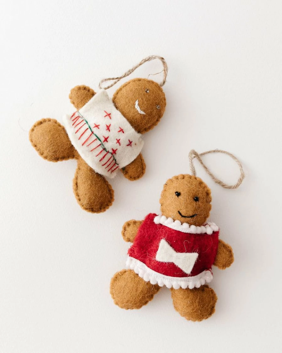 Handmade Wool Felt Gingerbread Christmas Ornaments - Festive Holiday Decor