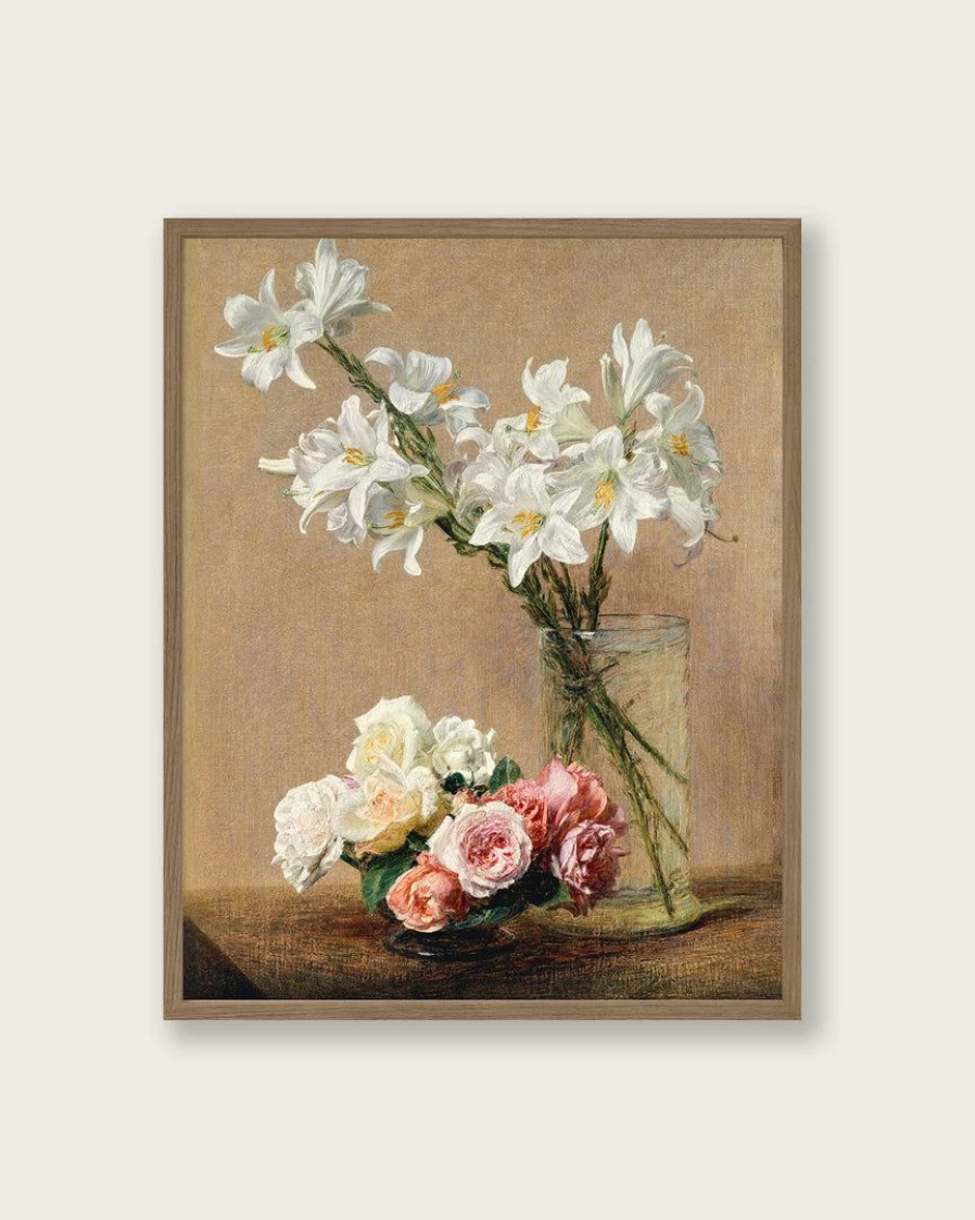 "Lone Fox Roses And Lilies Floral Art Print - Vintage Botanical Wall Decor"