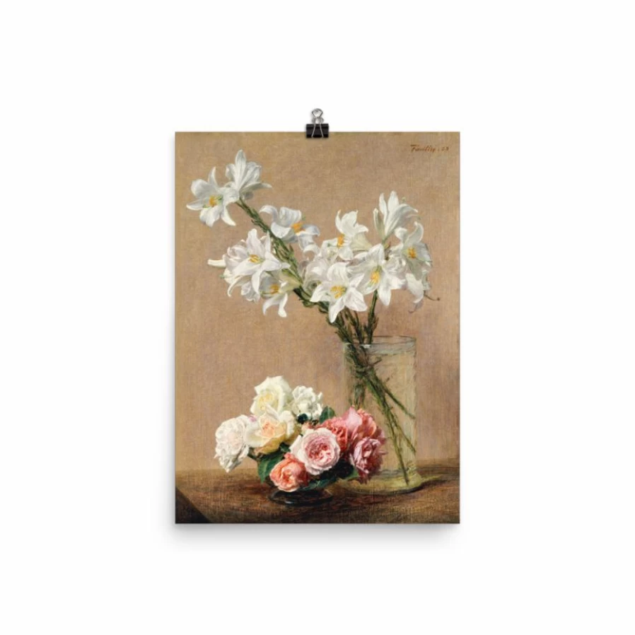 "Lone Fox Roses And Lilies Floral Art Print - Vintage Botanical Wall Decor"