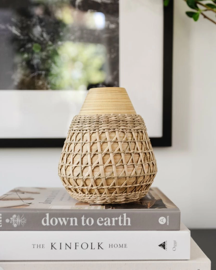 Handwoven Bamboo Vase - Modern Natural Home Decor for Floral Arrangements