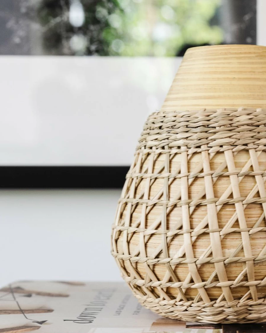 Handwoven Bamboo Vase - Modern Natural Home Decor for Floral Arrangements