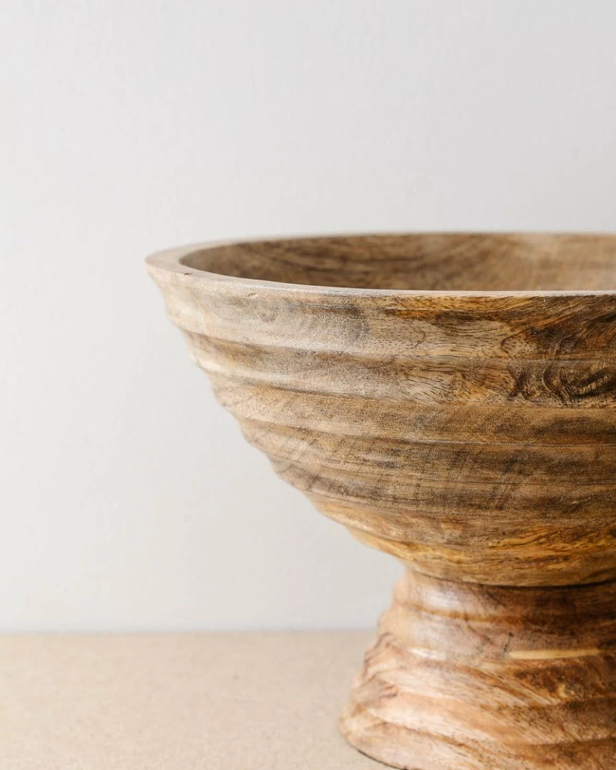 Handcrafted Mango Wood Footed Bowl – Unique Decorative Serving Bowl for Home & Kitchen