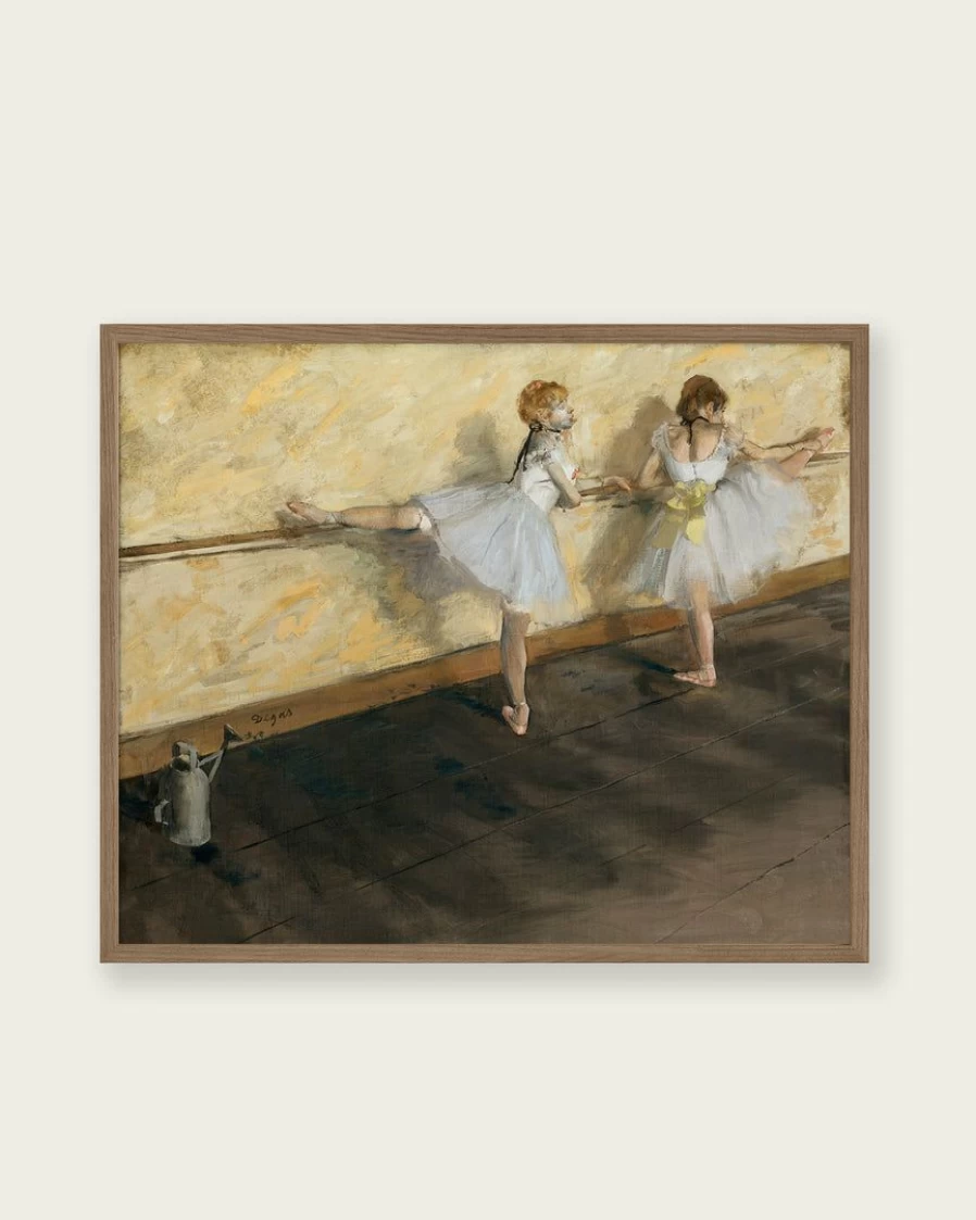 "Dancers Practicing Barre Art Print - Elegant Ballet Studio Wall Decor"