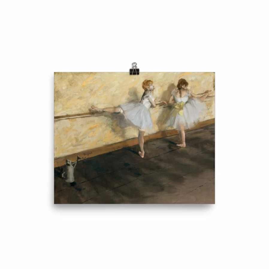 "Dancers Practicing Barre Art Print - Elegant Ballet Studio Wall Decor"