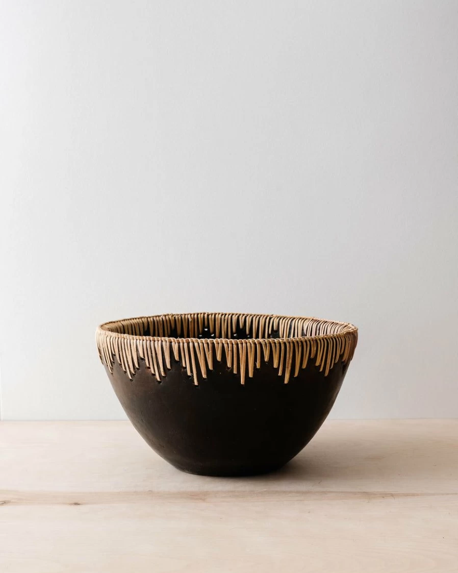 Handwoven Rattan Stitched Terracotta Bowl – Artisan Crafted Decorative Serving Bowl