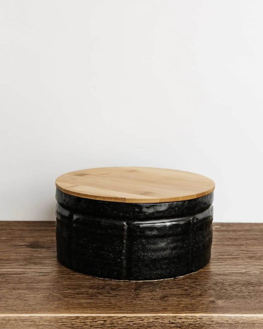 Lone Fox Addie Stoneware Canisters with Bamboo Lid - Airtight Kitchen Storage Containers for Flour, Sugar, Coffee