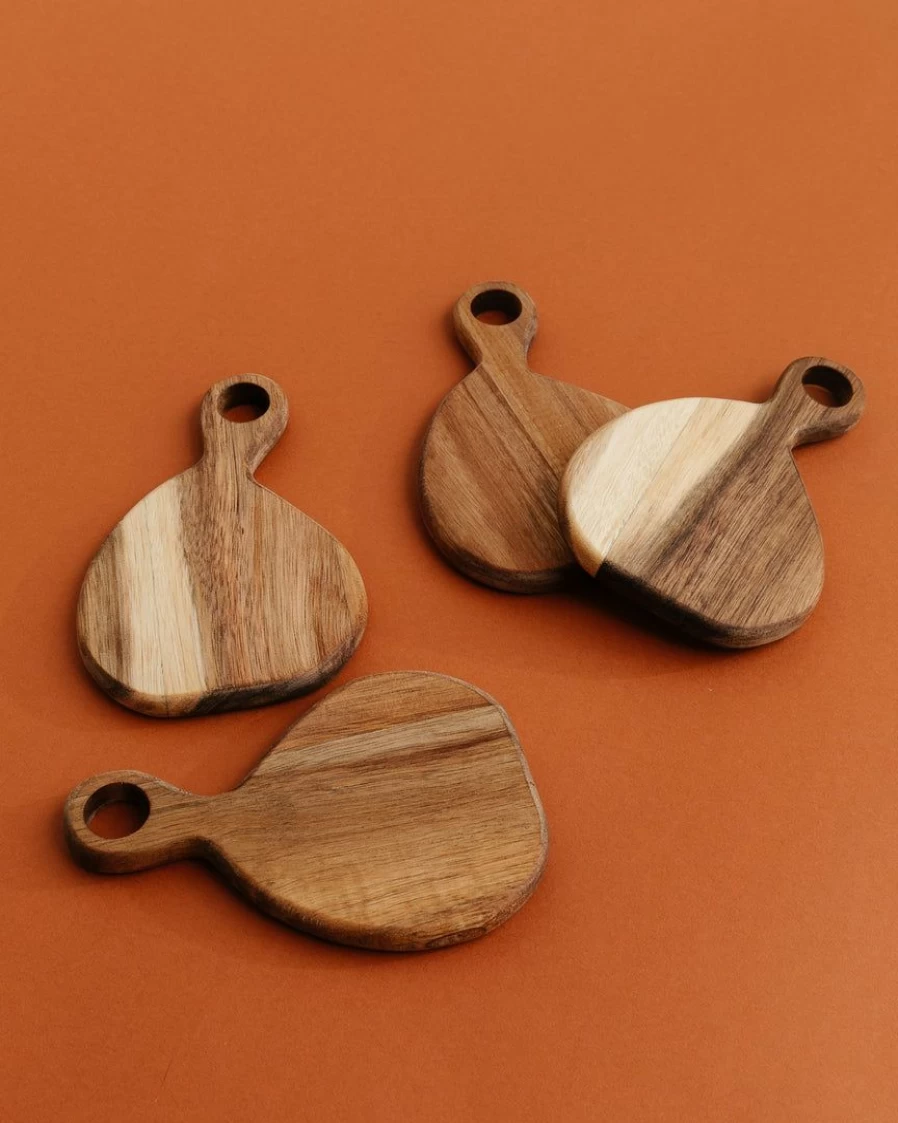 "Set of 4 Natural Wooden Tapas Coasters - Handmade Rustic Drink Coasters for Home Decor"