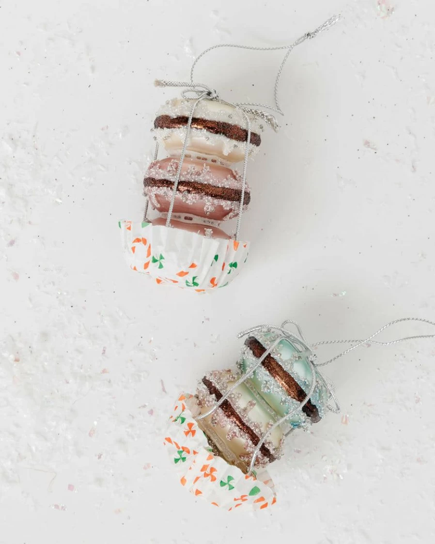 French Macaron Christmas Ornament - Handmade Ceramic Holiday Decor