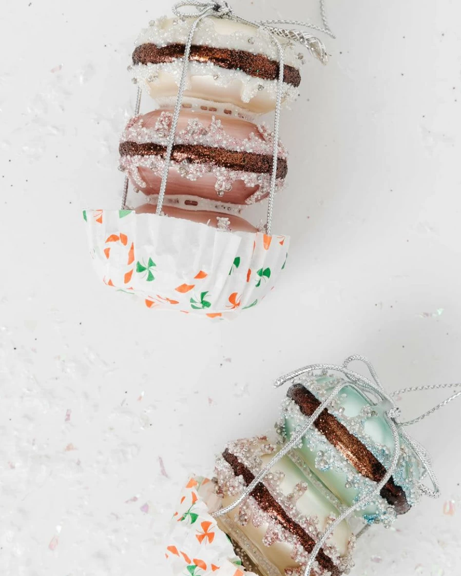 French Macaron Christmas Ornament - Handmade Ceramic Holiday Decor