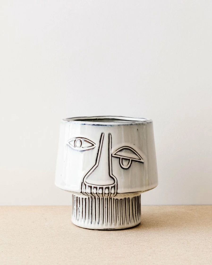Lone Fox Hand-Painted Glazed Stoneware Face Planter - Decorative Succulent Flower Pot for Home & Garden