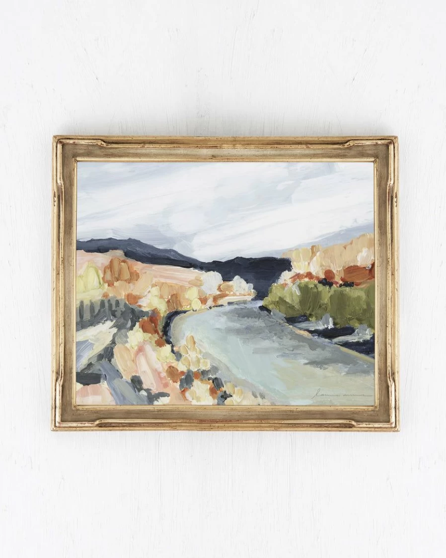 "Lone Fox Painted River Landscape Canvas Art Print - Modern Wall Decor"