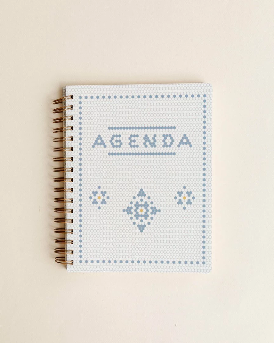 Vintage-Inspired Undated Planner with Pen Holder – Retro Tile Design Agenda Notebook