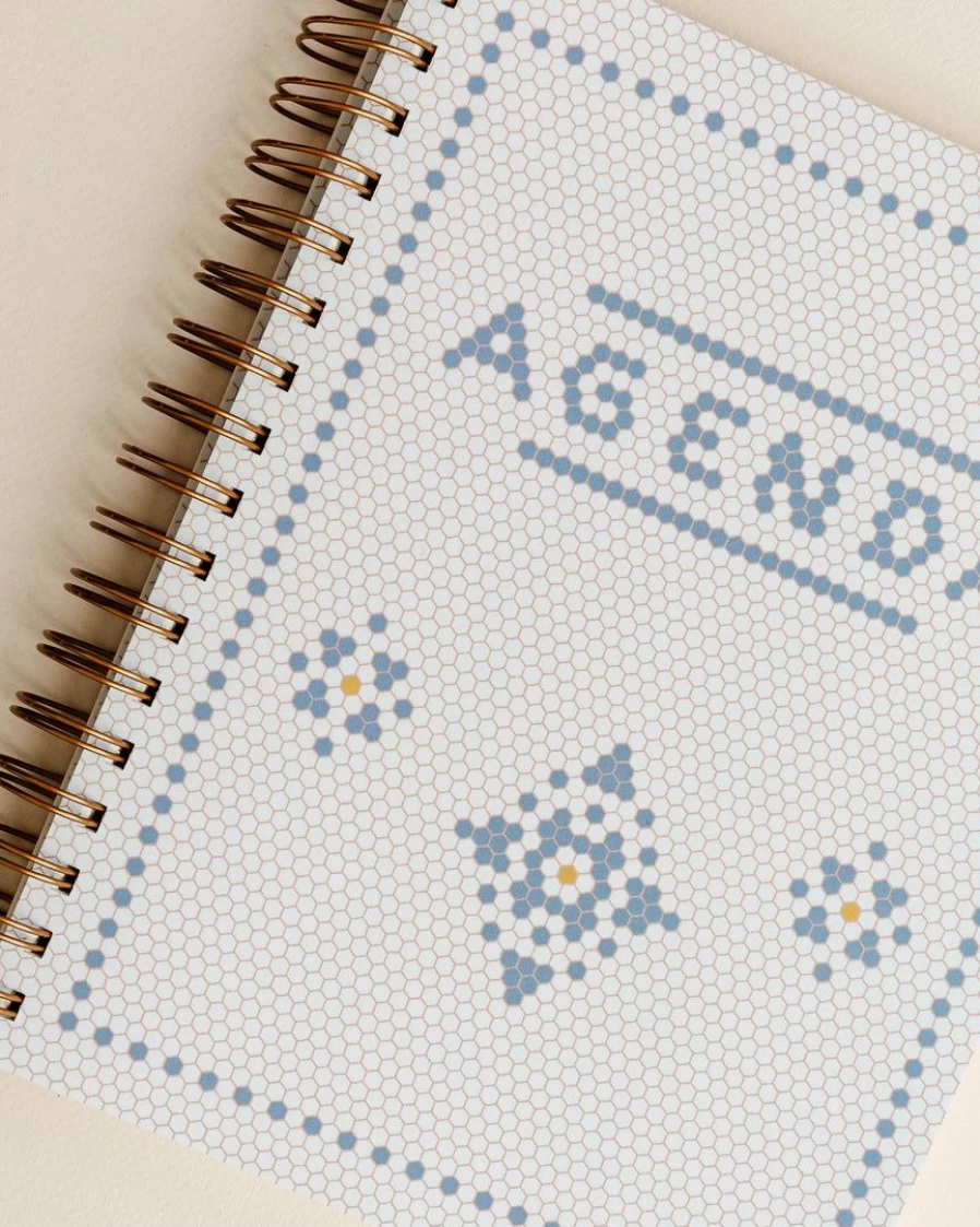 Vintage-Inspired Undated Planner with Pen Holder – Retro Tile Design Agenda Notebook