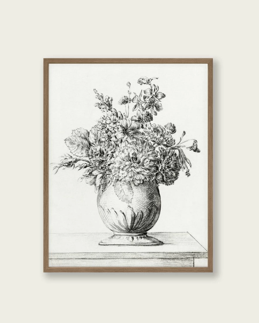 "Pencil Drawing Art Print - Flowers In A Vase by Lone Fox"