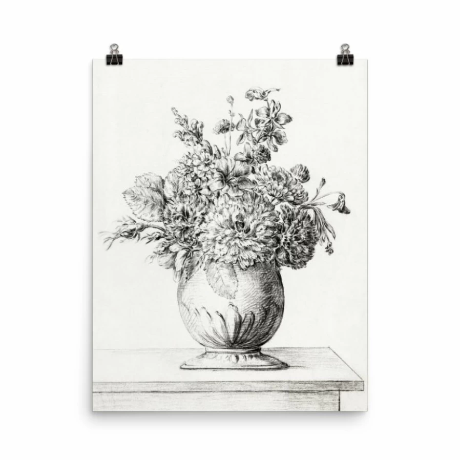 "Pencil Drawing Art Print - Flowers In A Vase by Lone Fox"